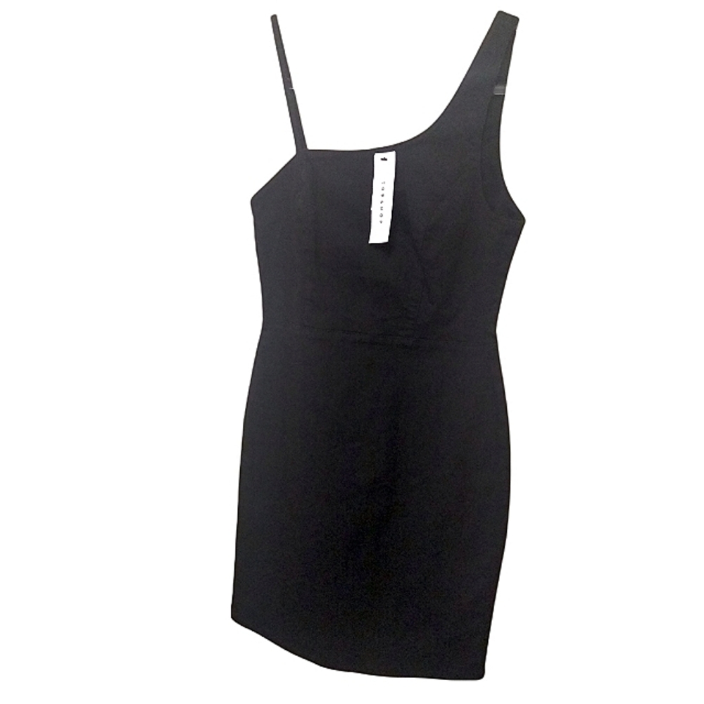 Topshop Womens NEW Black Asymmetrical Shoulder Shift Mini Dress Fitted US 8 UK12